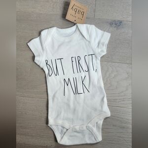 Rae Dunn "But First Milk" Diapershirt 0-3